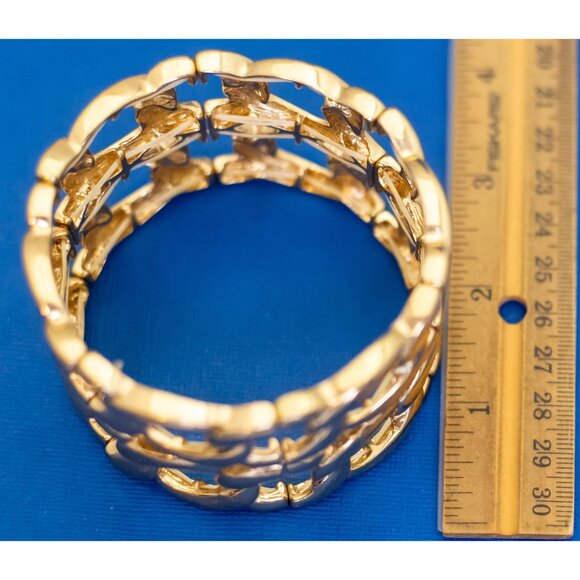 8 inch, Vintage Double Curb Chain Stacked Gold Tone Bangle - DX9 - Picture 3 of 3